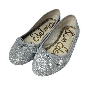 Sam Edelman Felicia Ballet Flats Silver Glitter Shoes 4
